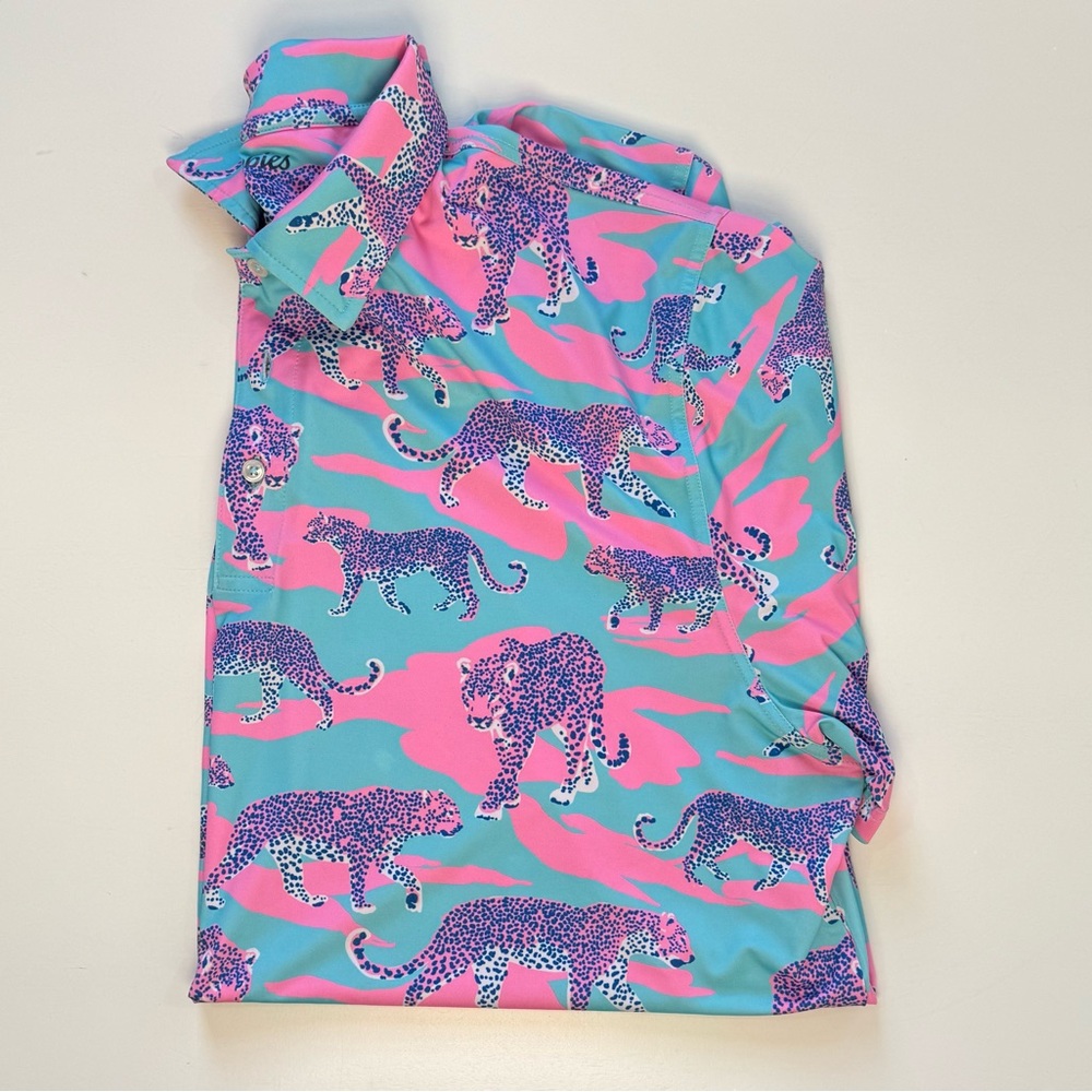 Chubbies Blue and Pink Leopard Print Polo